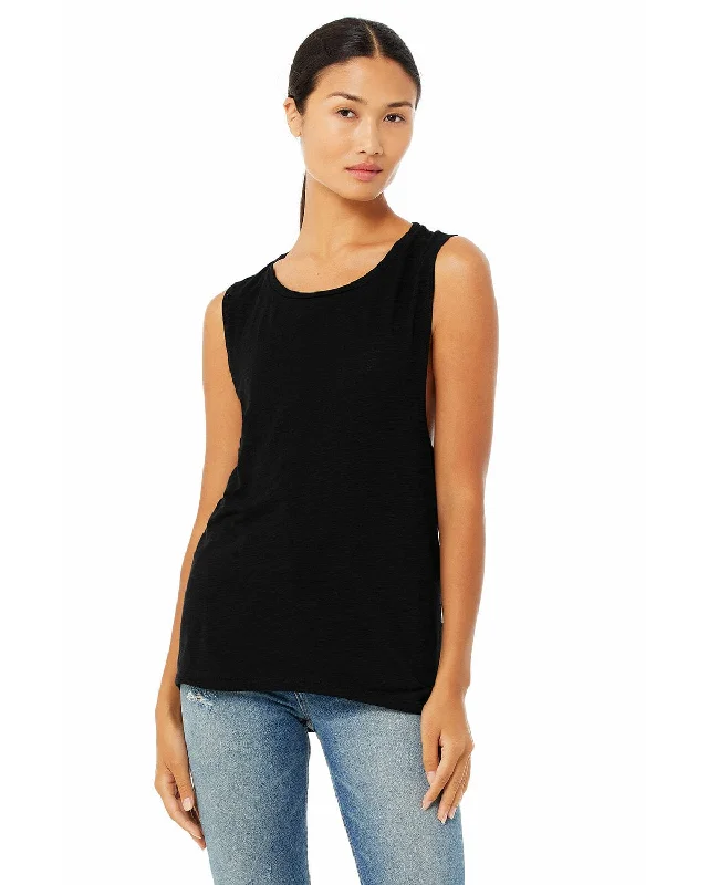 Bella+Canvas Ladies Flowy Scoop Muscle Tank | Solid Black Slub