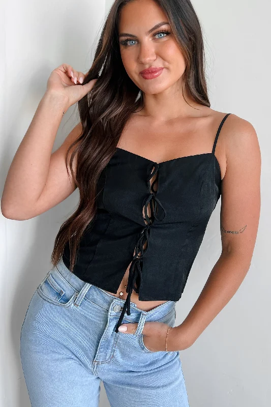 Just A Peek Tie-Front Tank Top (Black)