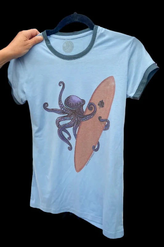 Kauai inspired Surfing Octopus Ringer Tee