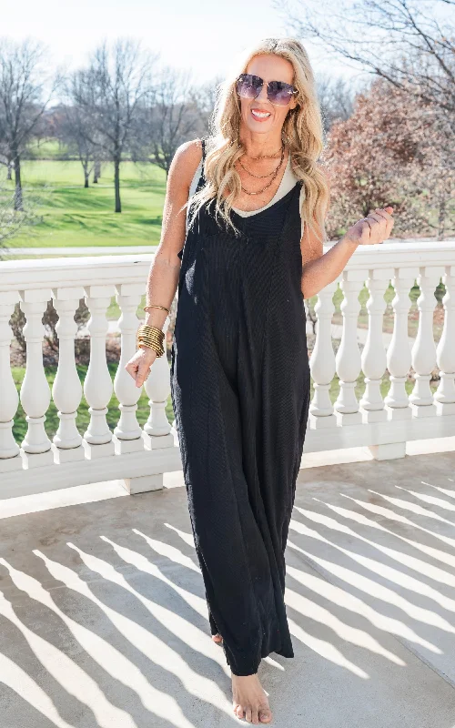 Black Sleeveless V-Neck Jumpsuit - Final Sale