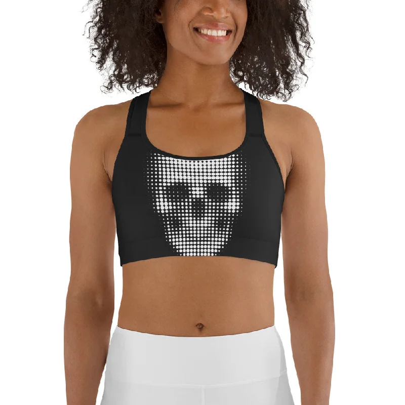 Charcoal Halftone Skull Sports Bra