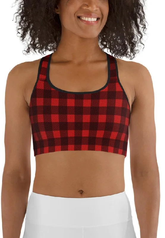 Christmas Buffalo Print Sports Bra