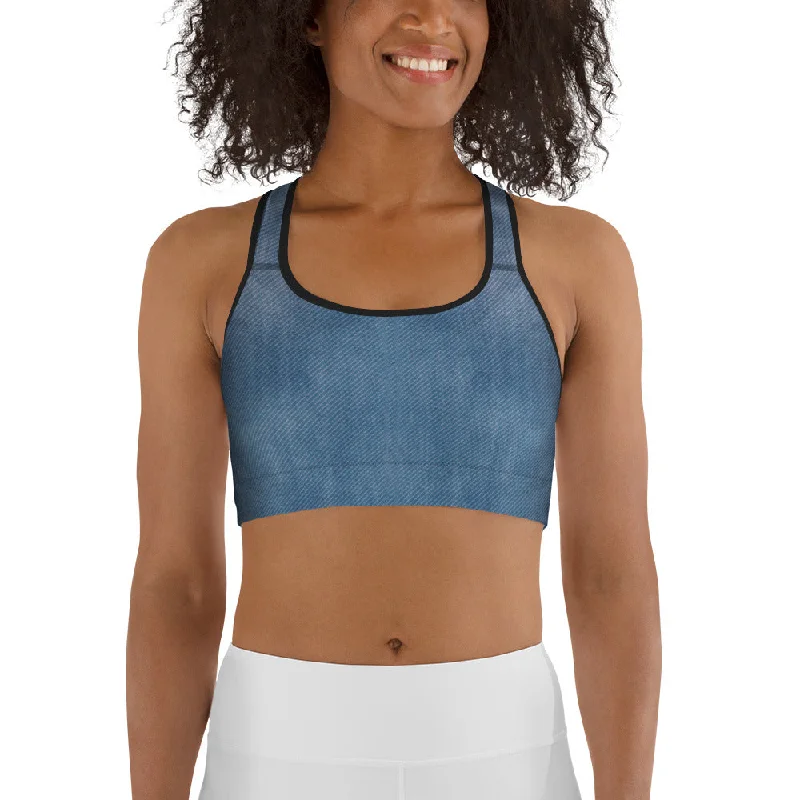 Denim Jeans Print Sports Bra