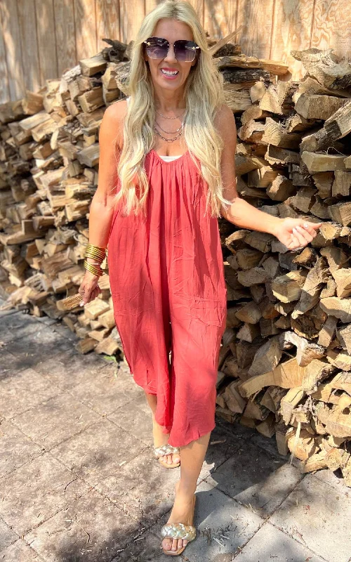 Feel Beautiful Loose Fit Jumpsuit w/ Pockets - Rust - Final Sale