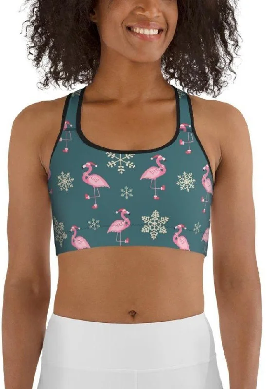 Festive Flamingos Sports Bra