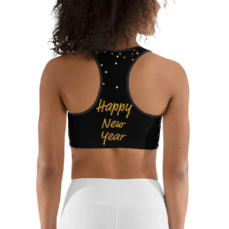 Golden Sparkly Print New Year Sports Bra