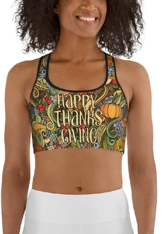 Happy Thanksgiving Sports Bra