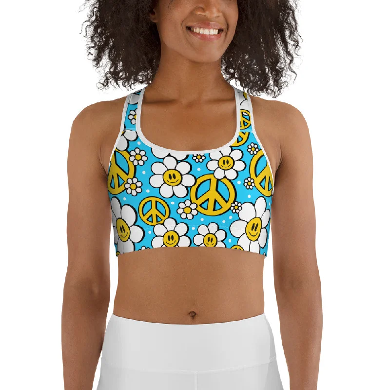 Hippie Flower Pattern Sports Bra