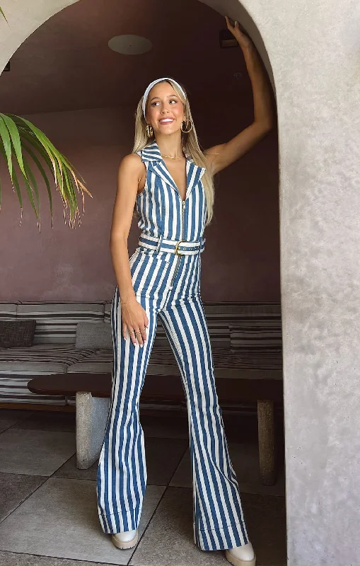 Jacksonville Jumpsuit ~ Sand N Sea Stripe Denim