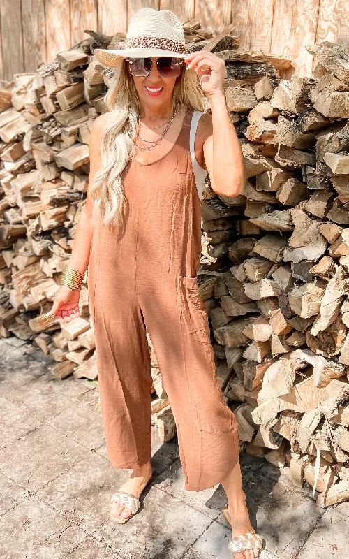 Natural Solid Overall Jumpsuit - Final Sale