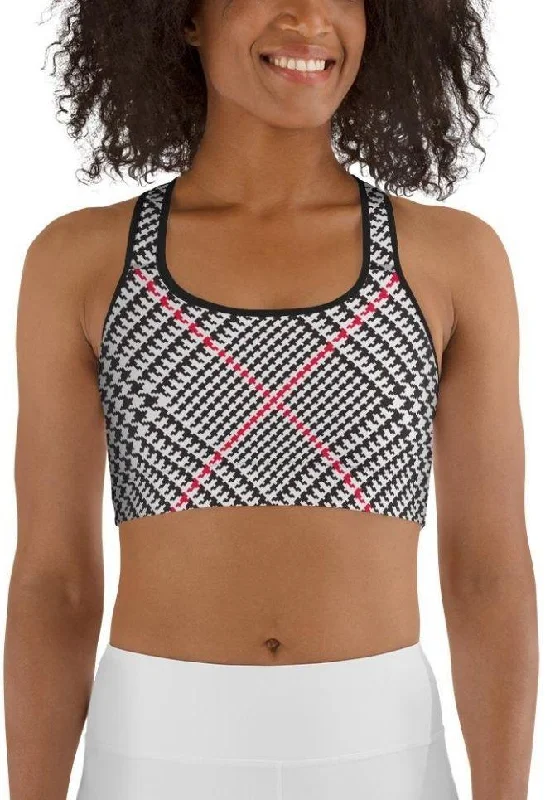 Red Houndstooth Plaid Sports Bra