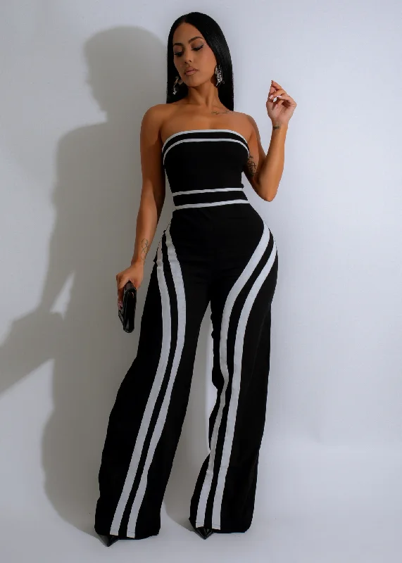 Retro Racer Stripes Jumpsuit Black