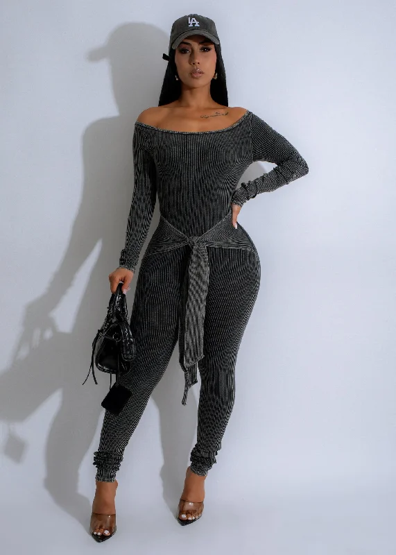 Sable Flow Ribbed Jumpsuit Black