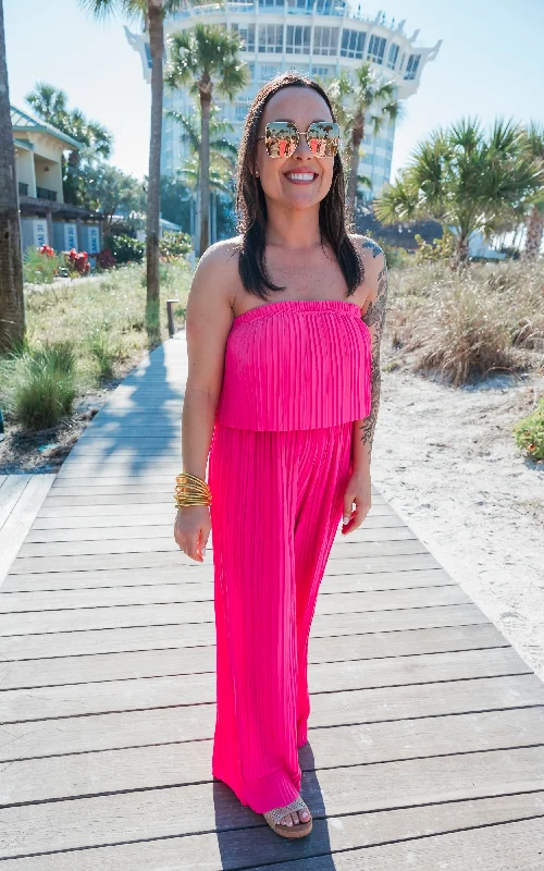 Vibrant Fuchsia Strapless Wide-leg Jumpsuit -Final Sale