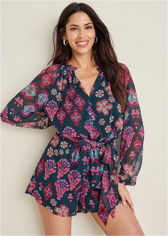 Crinkle Chiffon Romper - Modern Folk Floral