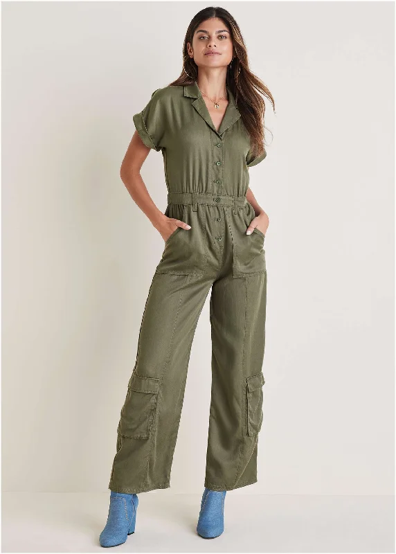 Cargo Utility Jumpsuit - Olive