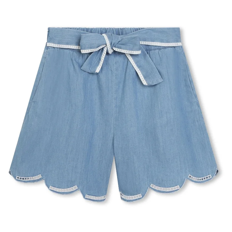 Blue Denim Tie Cotton Shorts