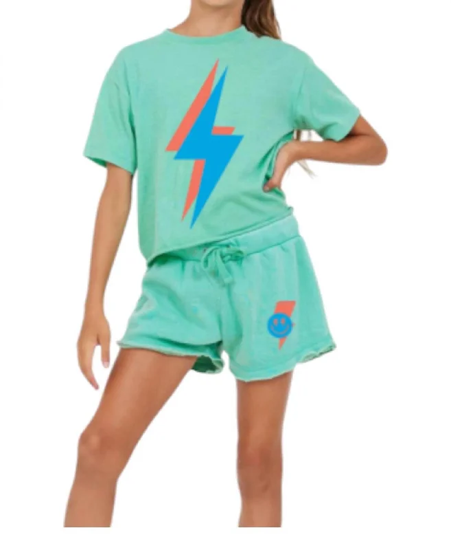 Burnout Lightning Smiley Short In Green