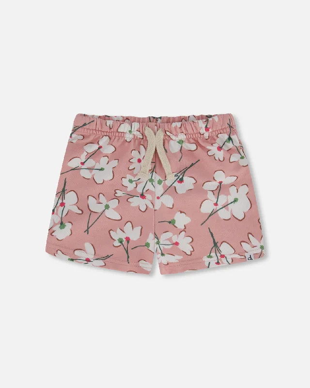 French Terry Short Pink Jasmine Flower Print