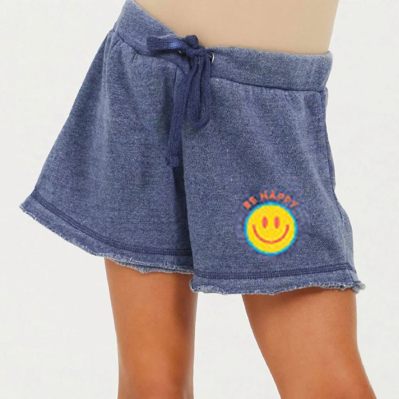 Girl's Burnout Be Happy Smiley Short In Navy