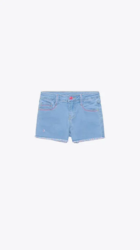 Girls Denim Shorts With Multicolored Effect In Pale Blue Wash