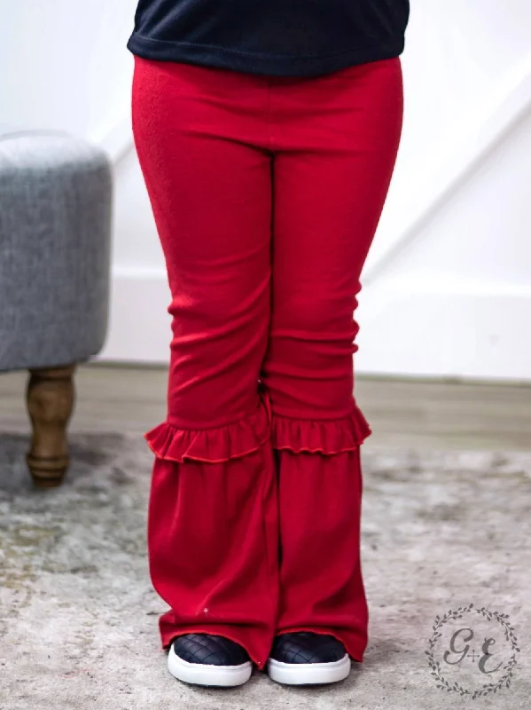 Girl's Ruffle My Feathers Flare Pants With Ruffle In Red