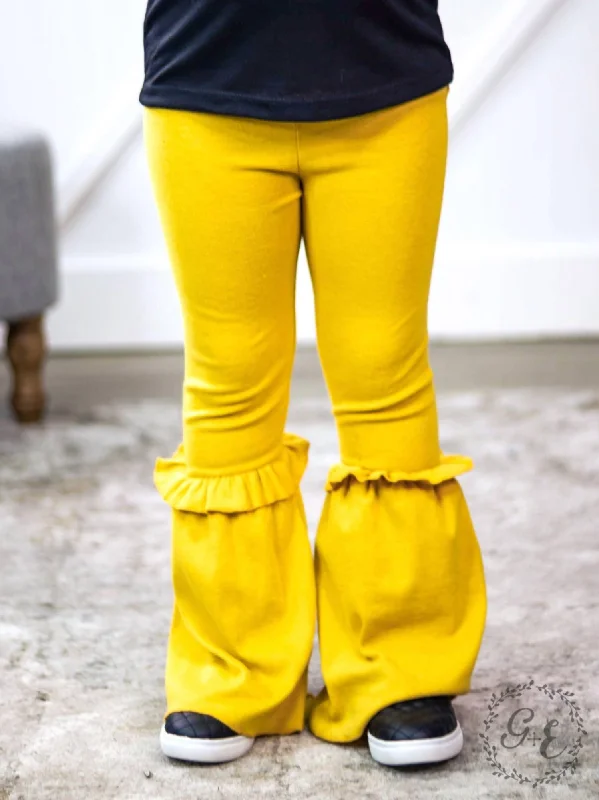 Girl's Ruffle My Feathers Flare Pants With Ruffle In Yellow