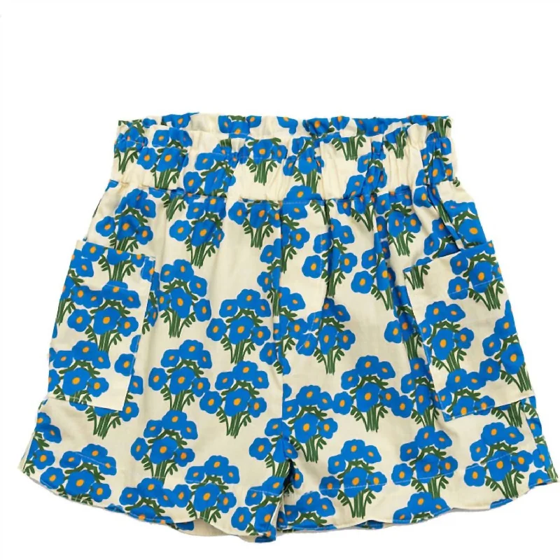 Girls Side Pocket Shorts In Blue Bouquet