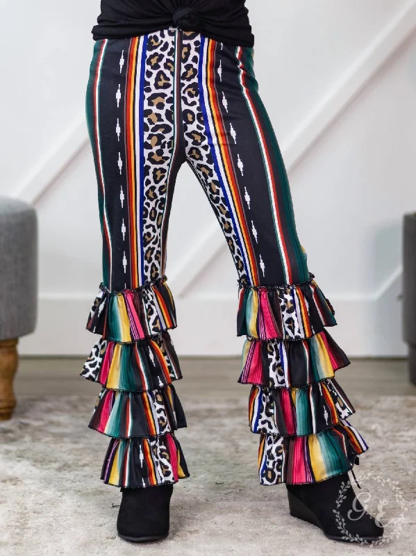 Girl's Western Cutie Layered Flare Pants In Multi