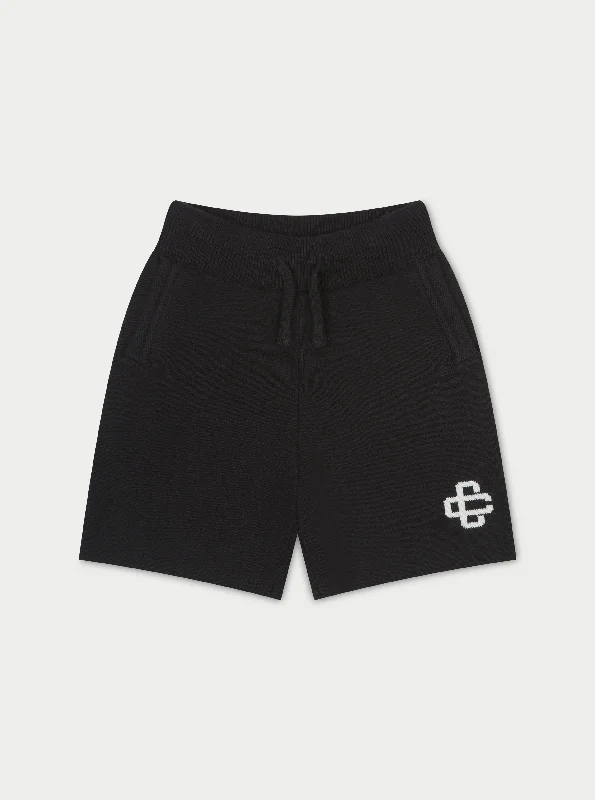 KIDS KNITTED EMBLEM SHORTS - BLACK