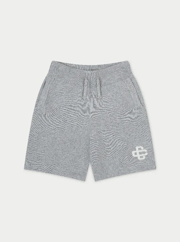 KIDS KNITTED EMBLEM SHORTS - GREY MARL