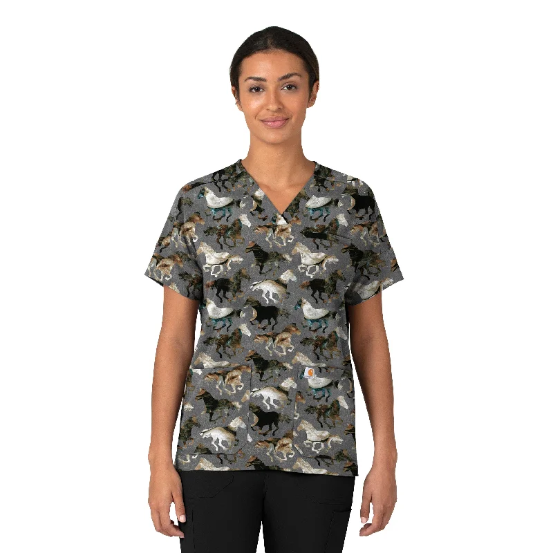 Carhartt Women's Oversized V-Neck Scrub Top - Filly Trot Pewter