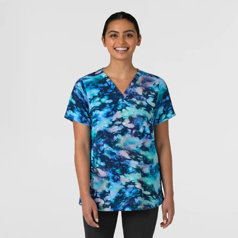 Women's Fitted 3-Pocket V-Neck Print Scrub Top - Dancing Dream