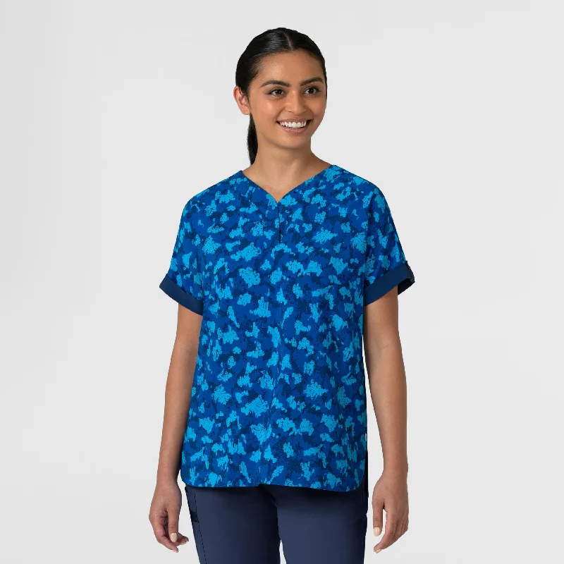 Women's Oversized Print Scrub Top - Storm Camo