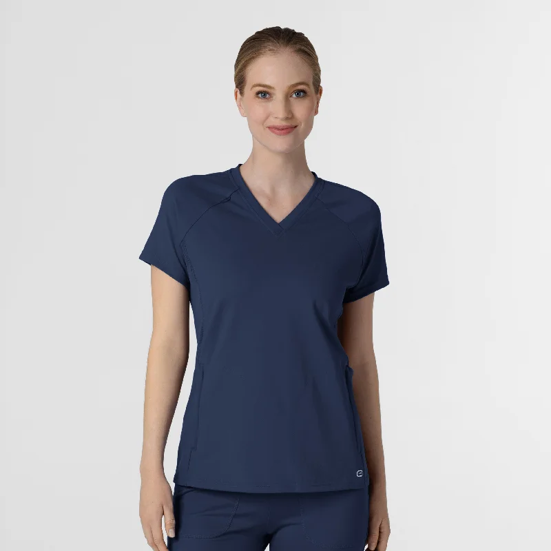 RENEW Knit Women's Flex-n-Reach V-Neck Raglan Scrub Top - Navy