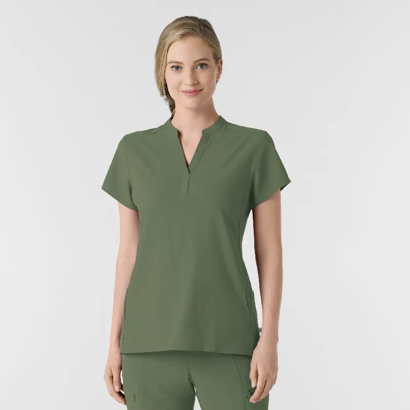 RENEW Women's Mandarin Collar Scrub Top - Olive