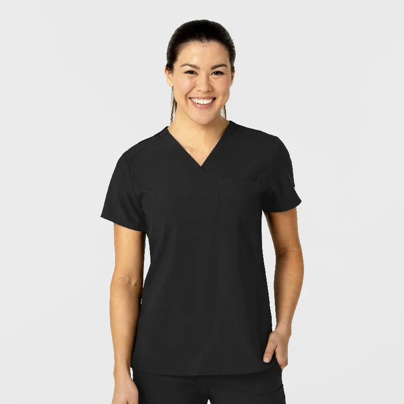 W123 Women's Flex-n-Reach V-Neck Scrub Top - Black