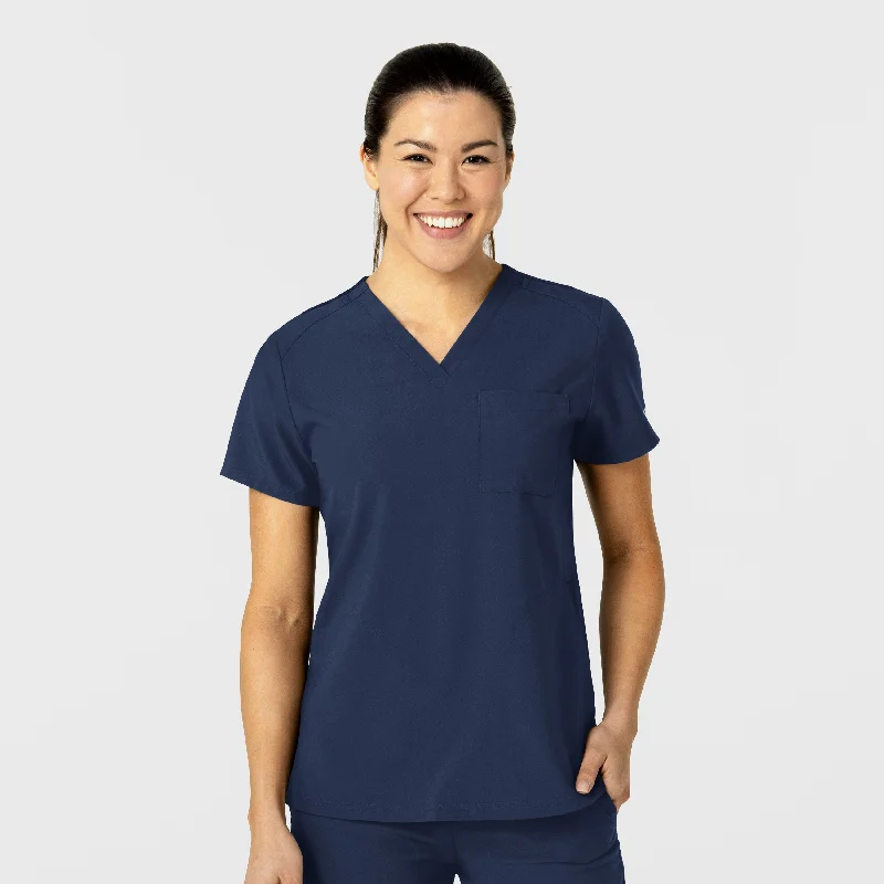 W123 Women's Flex-n-Reach V-Neck Scrub Top - Navy