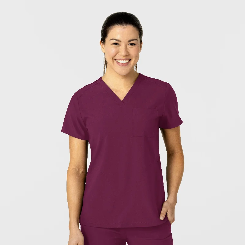 W123 Women's Flex-n-Reach V-Neck Scrub Top - Wine