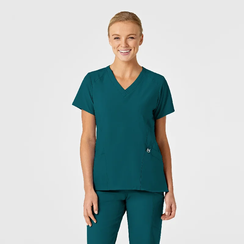 W123 Women's Stylized V-Neck Scrub Top - Caribbean