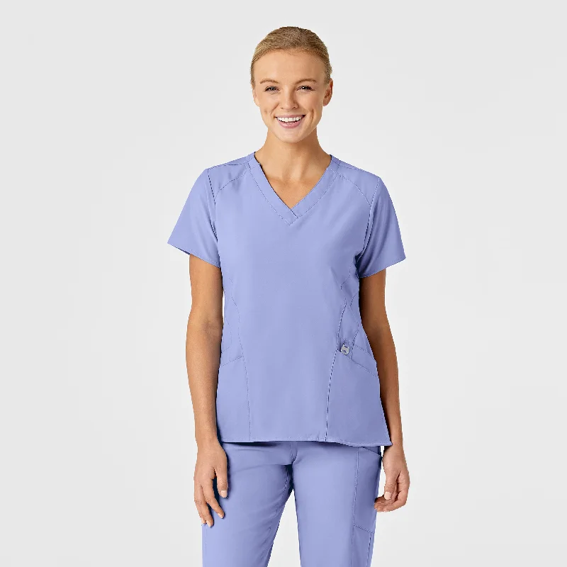 W123 Women's Stylized V-Neck Scrub Top - Ceil Blue