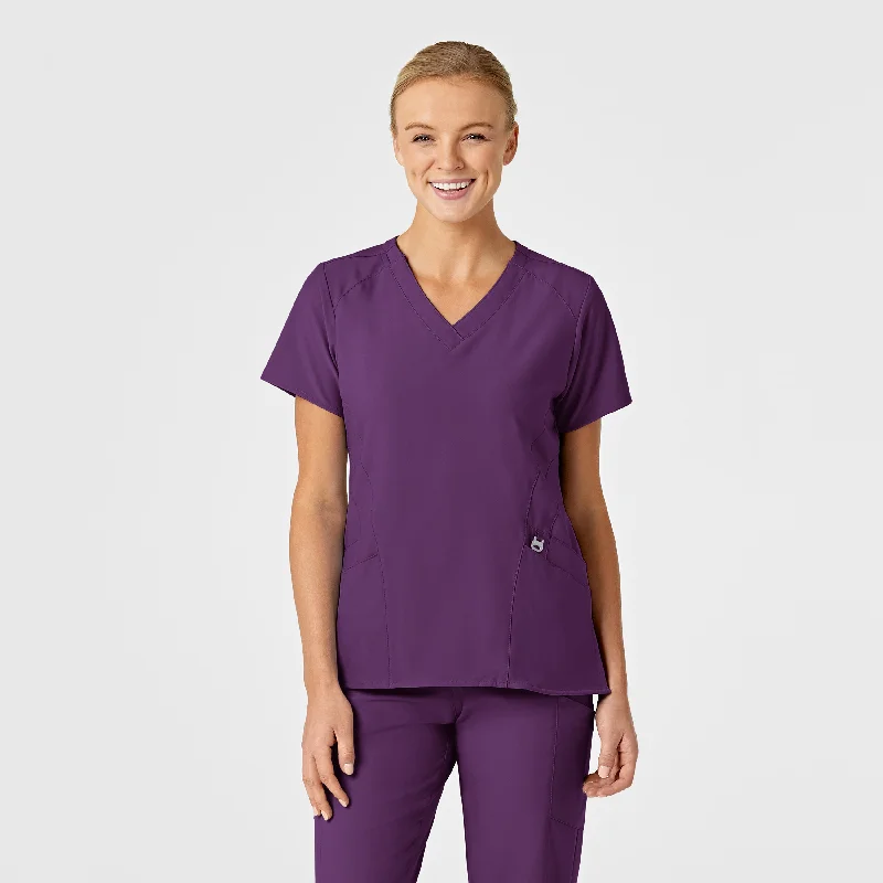 W123 Women's Stylized V-Neck Scrub Top - Eggplant