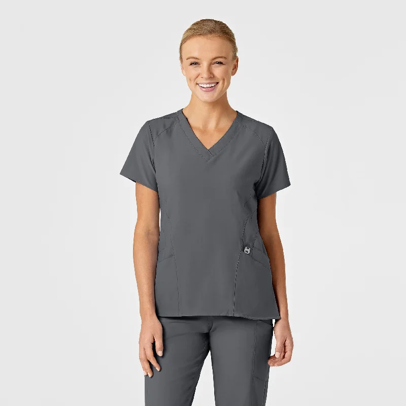 W123 Women's Stylized V-Neck Scrub Top - Pewter