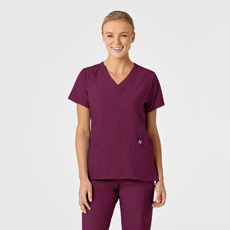 W123 Women's Stylized V-Neck Scrub Top - Wine