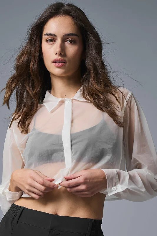 Sheer Cropped Take Me Out Button Up - White