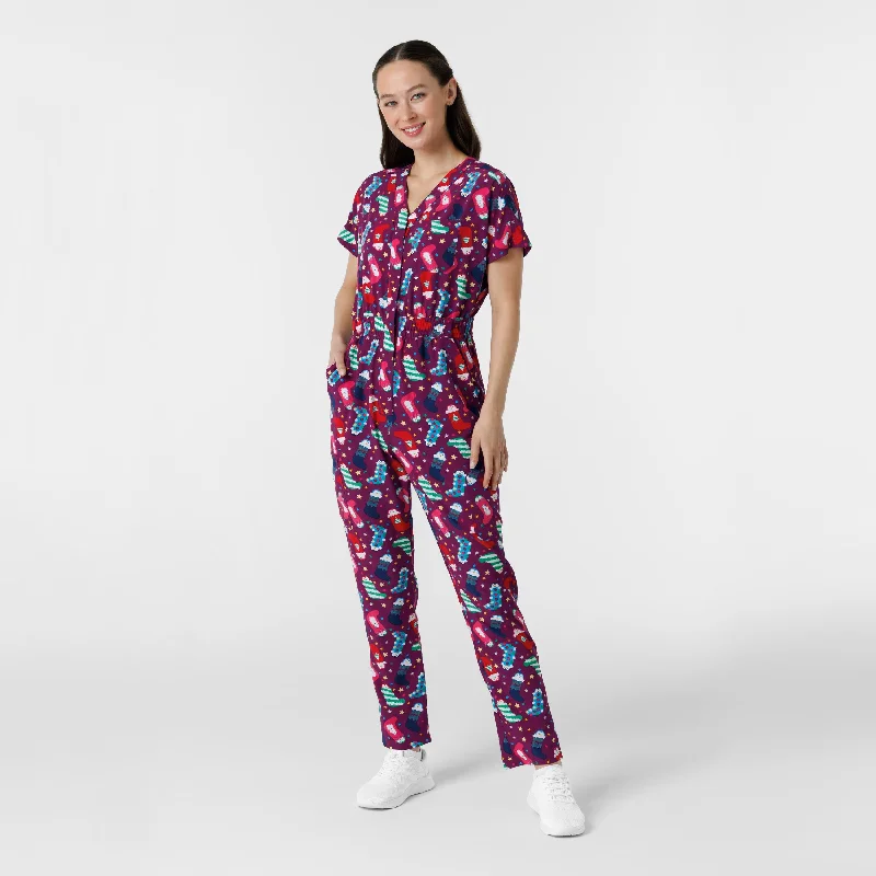 Wink Women's Holiday Print Zip Front Onesie - Penguin Pals