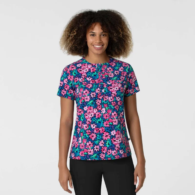 Women's Round Neck Tuck-In Print Scrub Top - Ocean Glow