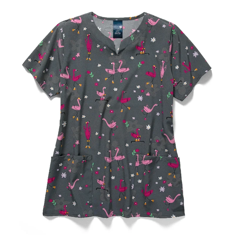 Zoe+Chloe Performance Notch Neck Print Scrub Top - Let's Roll