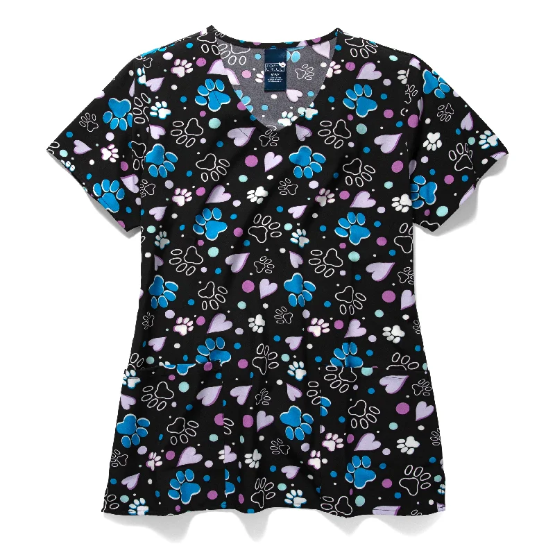 Zoe+Chloe Performance V-Neck Print Scrub Top - Be Pawsome