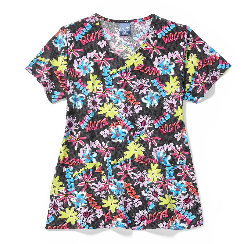 Zoe+Chloe Performance V-Neck Print Scrub Top - Bloom Boom